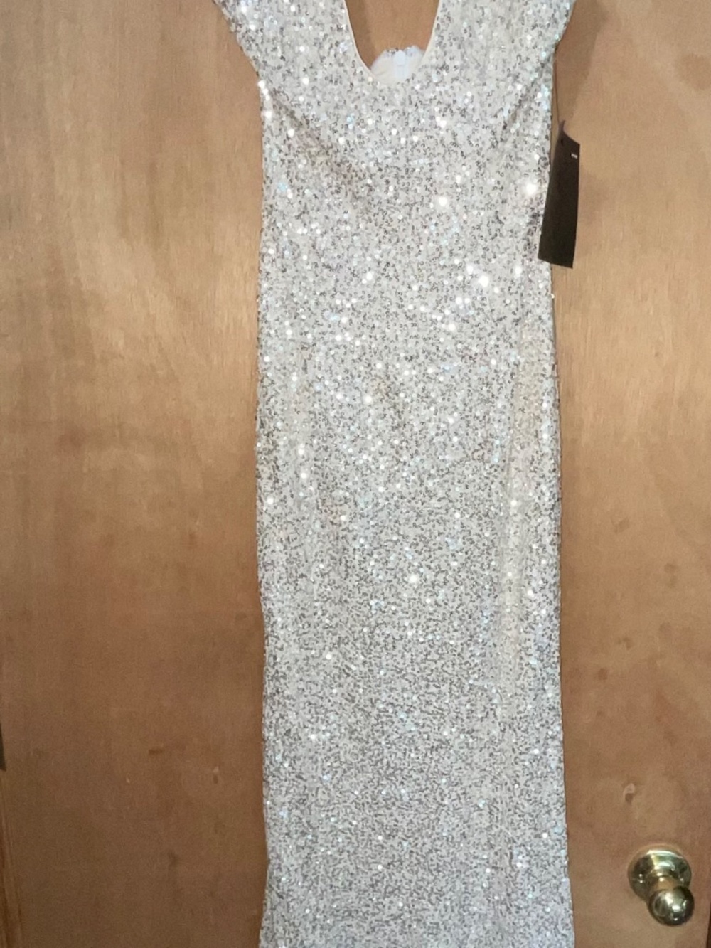 LULUS Velenia Champagne Sequin Halter Mermaid Maxi Dress S - Picture 7 of 14
